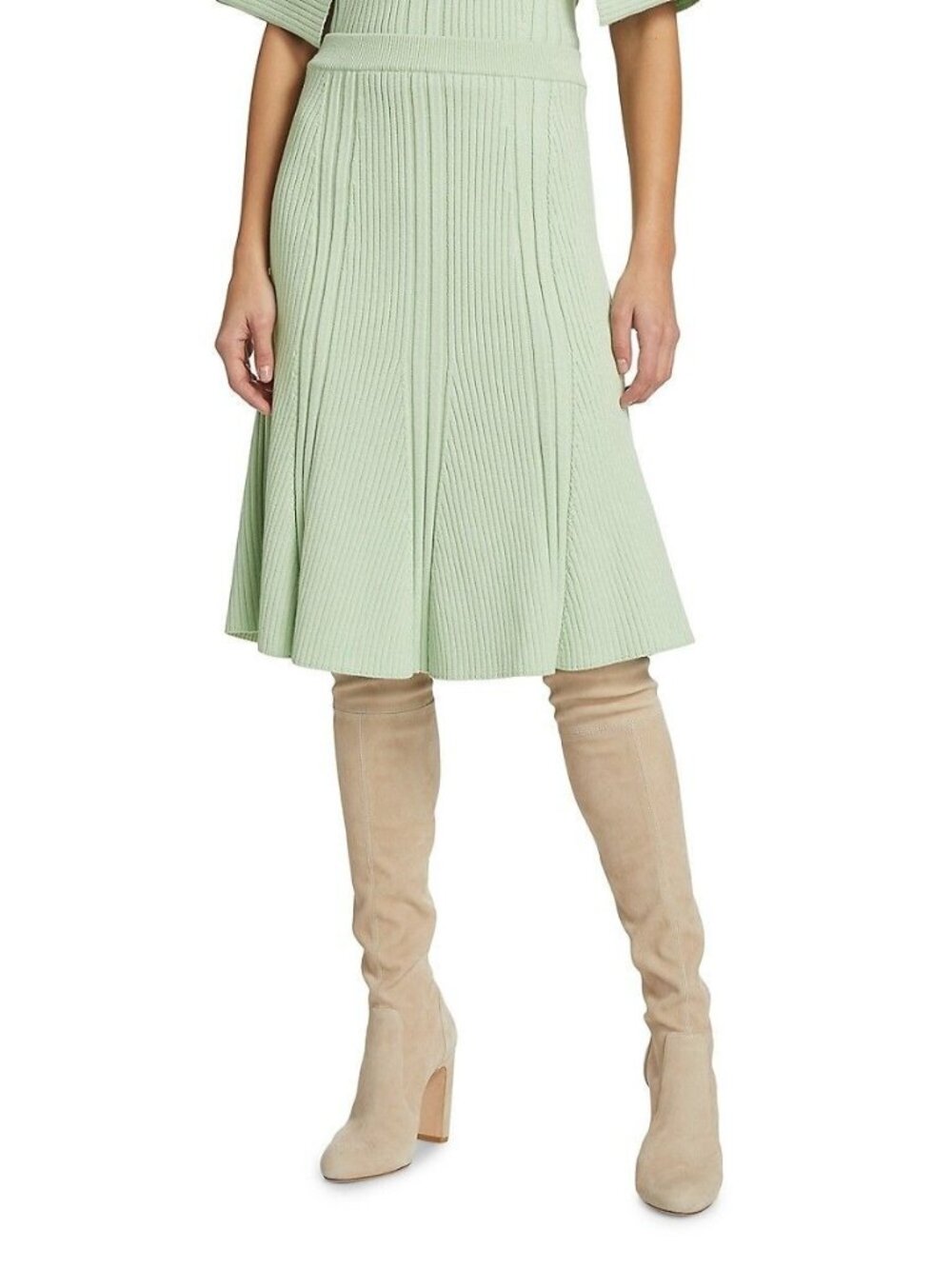 Stella Mccartney Size S Mouline Rib Knit Wool Blend Midi Skirt Mint
